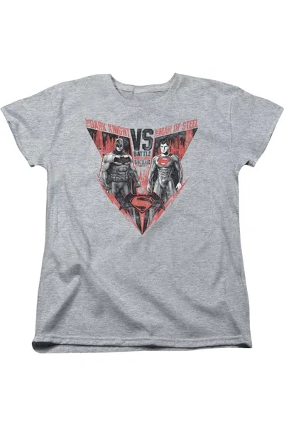 Gildan Batman V Superman Batlle For Gotham Short Sleeve Womens Tee / T-shirt In Gray