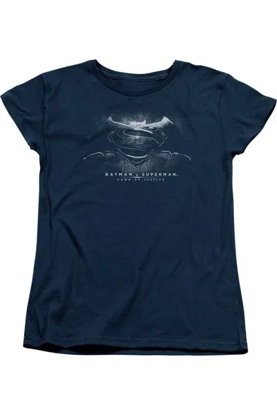 Gildan Batman V Superman Bw Logo Short Sleeve Womens Tee / T-shirt In Blue