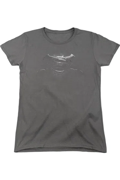 Gildan Batman V Superman Bw Logo Short Sleeve Womens Tee / T-shirt In Gray