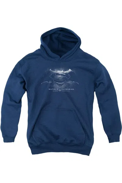 Gildan Kids' Batman V Superman Bw Logo Youth Pull Over Hoodie / Hooded Sweatshirt In Blue