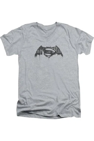 Gildan Batman V Superman Cityscape Logo Short Sleeve Adult V Neck Premium Cotton Tee / T-shirt In Multi