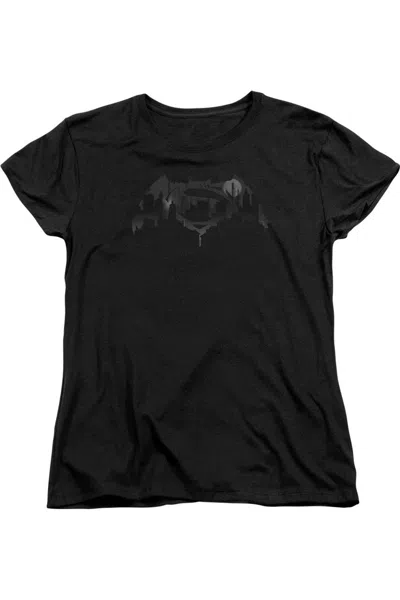 Gildan Batman V Superman Cityscape Logo Short Sleeve Womens Tee / T-shirt In Black