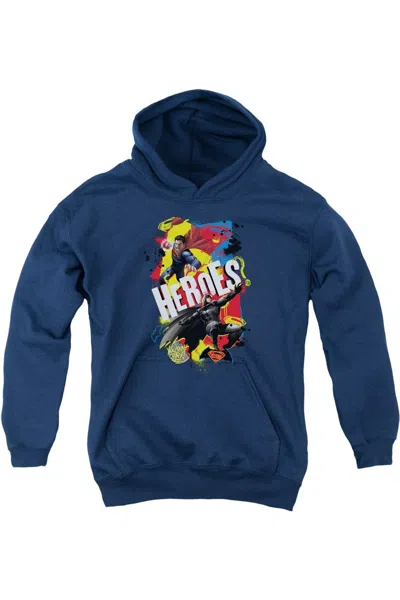 Gildan Kids' Batman V Superman Double Hero Youth Pull Over Hoodie / Hooded Sweatshirt In Blue