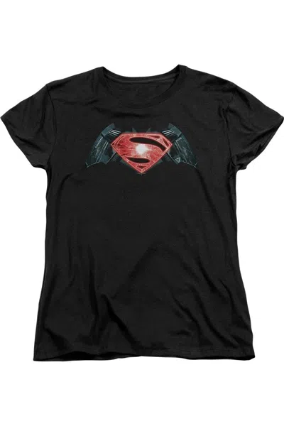 Gildan Batman V Superman Industrial Logo Short Sleeve Womens Tee / T-shirt In Black