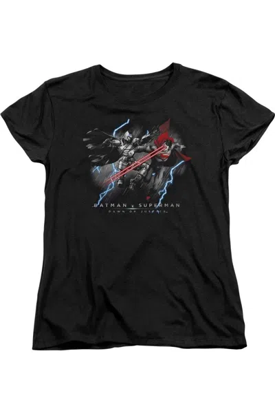 Gildan Batman V Superman Lightning V Heat Vision Short Sleeve Womens Tee / T-shirt In Black