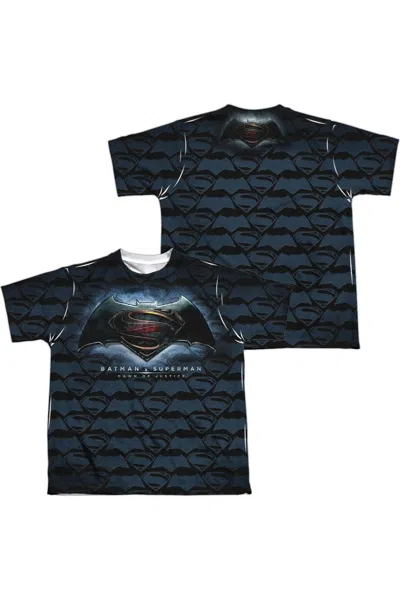 Gildan Kids' Batman V Superman Logo Pattern (front/back Print) Short Sleeve Youth Poly Crew Tee / T-shirt In Blue