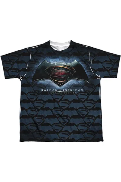 Gildan Kids' Batman V Superman Logo Pattern Short Sleeve Youth Poly Crew Tee / T-shirt In Blue