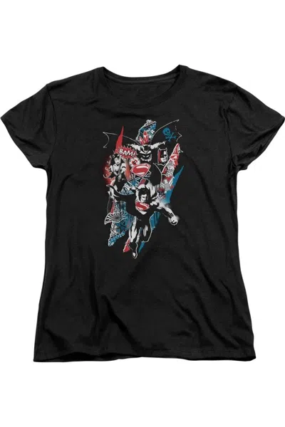 Gildan Batman V Superman Ripped Trio 2 Short Sleeve Womens Tee / T-shirt In Black
