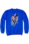 Gildan Batman V Superman Ripped Trio Adult Crewneck Sweatshirt In Blue