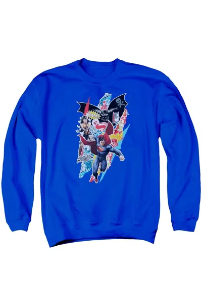 Gildan Batman V Superman Ripped Trio Adult Crewneck Sweatshirt In Blue