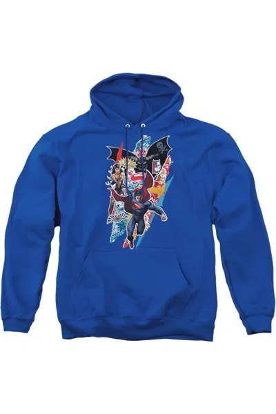 Gildan Batman V Superman Ripped Trio Adult Pull Over Hoodie / Hooded Sweatshirt In Blue