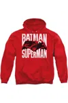 Gildan Batman V Superman Silhouette Fight Adult Pull Over Hoodie / Hooded Sweatshirt In Red