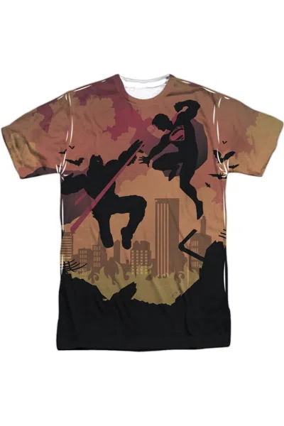 Gildan Batman V Superman Silhouette Fight Short Sleeve Adult Poly Crew Tee / T-shirt In Multi