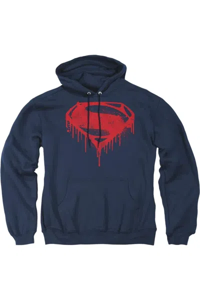 Gildan Batman V Superman Splattered Adult Pull Over Hoodie / Hooded Sweatshirt In Blue