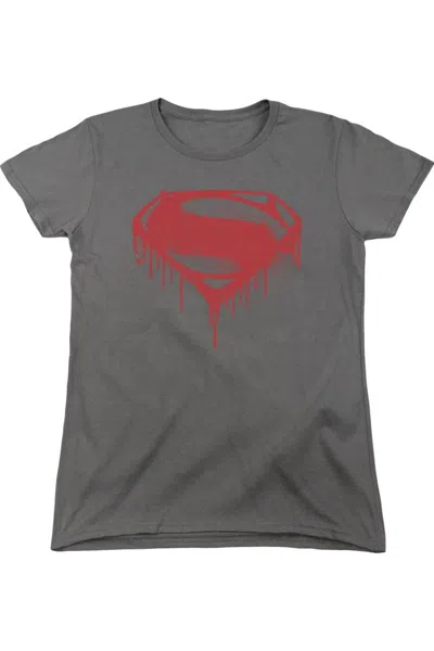 Gildan Batman V Superman Splattered Short Sleeve Womens Tee / T-shirt In Gray
