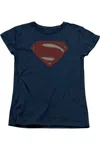 Gildan Batman V Superman Super Movie Logo Short Sleeve Womens Tee / T-shirt In Blue