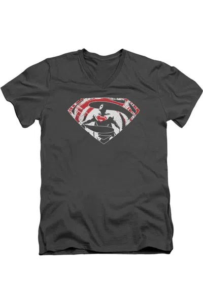 Gildan Batman V Superman Super Splatter Logo Short Sleeve Adult V Neck Premium Cotton Tee / T-shirt In Pink