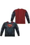 Gildan Batman V Superman Superman Uniform (front/back Print) Long Sleeve Adult Poly Crew Tee / T-shirt In White