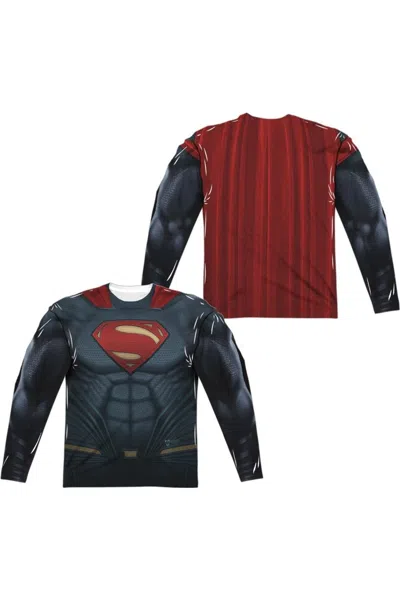 Gildan Batman V Superman Superman Uniform (front/back Print) Long Sleeve Adult Poly Crew Tee / T-shirt In Multi