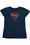 Gildan Batman V Superman Tech Super Logo Short Sleeve Womens Tee / T-shirt In Blue