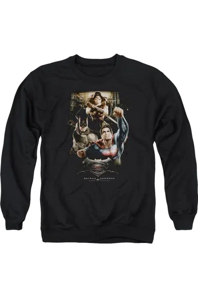 Gildan Batman V Superman Three In Action Adult Crewneck Sweatshirt In Black