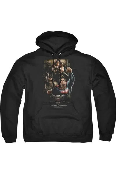 Gildan Batman V Superman Three In Action Adult Pull Over Hoodie / Hooded Sweatshirt In Black