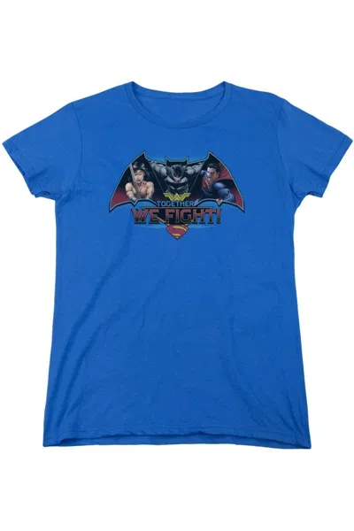 Gildan Batman V Superman Together We Fight Short Sleeve Womens Tee / T-shirt In Blue