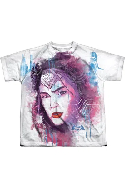 Gildan Kids' Batman V Superman Watercolor Wonder Woman Sub Short Sleeve Youth Poly Crew Tee / T-shirt In Multi