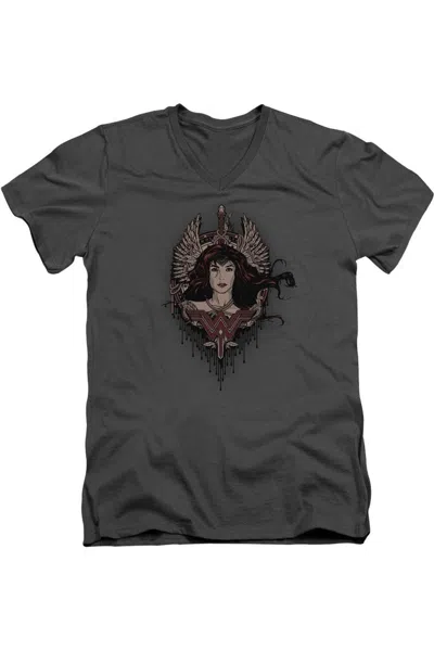 Gildan Batman V Superman Winged Goddess Short Sleeve Adult V Neck Premium Cotton Tee / T-shirt In Gray