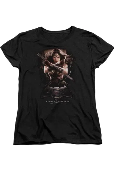 Gildan Batman V Superman Wonder Woman Ground Zero Short Sleeve Womens Tee / T-shirt In Black