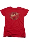 Gildan Batman V Superman Wonder Woman Shield Short Sleeve Womens Tee / T-shirt In Red