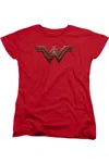 Gildan Batman V Superman Wonder Woman Shield Short Sleeve Womens Tee / T-shirt In Red