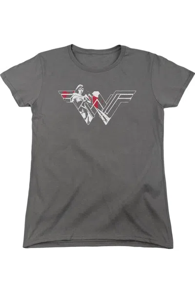 Gildan Batman V Superman Wonder Woman Splatter Logo Short Sleeve Womens Tee / T-shirt In Gray