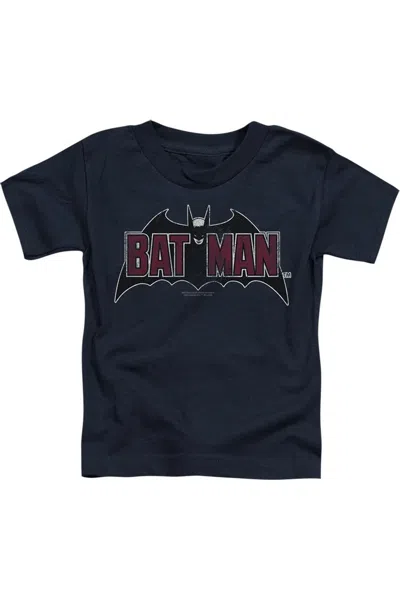Gildan Kids' Batman Vintage Bat Logo On Navy Short Sleeve Youth Tee / T-shirt In Blue