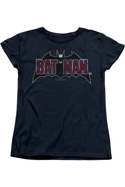Gildan Batman Vintage Bat Logo On Navy Short Sleeve Women´s Tee / T-shirt In Black
