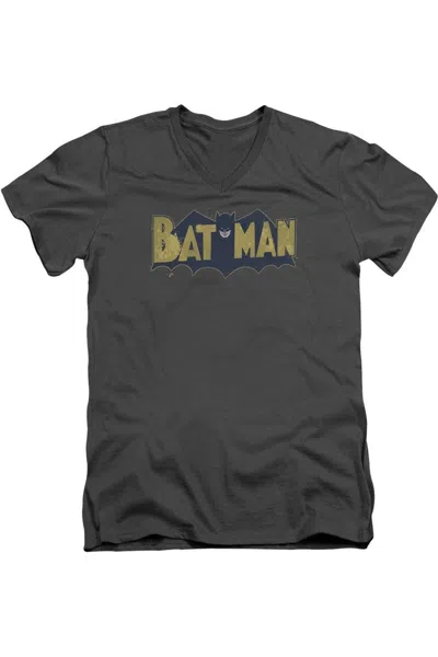 Gildan Batman Vintage Logo Splatter Short Sleeve Adult V Neck Tee / T-shirt In Gray