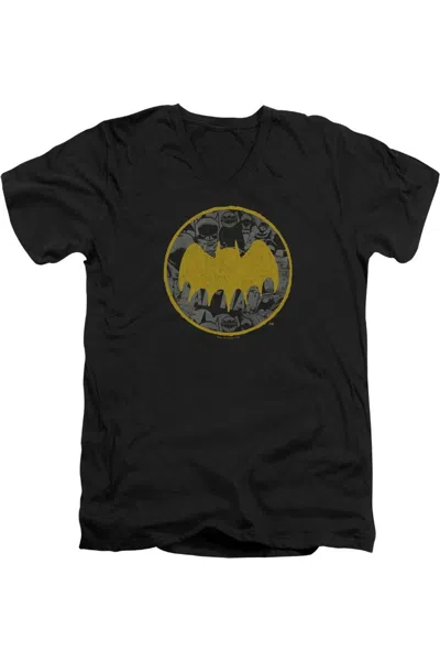 Gildan Batman Vintage Symbol Collage Short Sleeve Adult V Neck Premium Cotton Tee / T-shirt In Black
