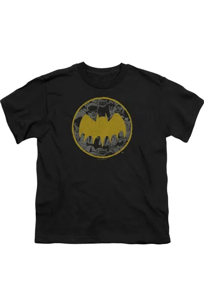 Gildan Kids' Batman Vintage Symbol Collage Short Sleeve Youth Tee / T-shirt In Black