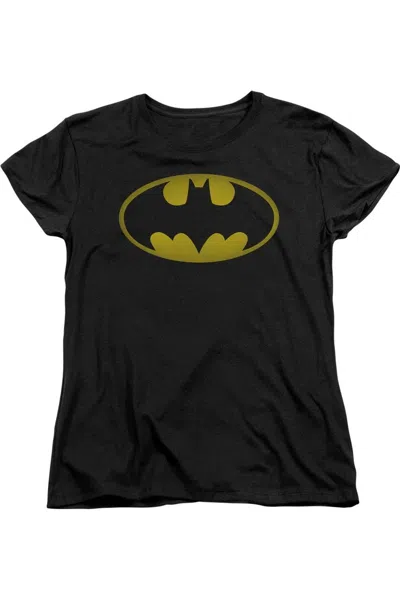 Gildan Batman Classic Logo Distressed Short Sleeve Womens Tee / T-shirt In Black