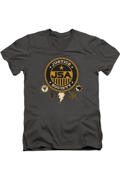 Gildan Black Adam Black Adam Justice Society Short Sleeve Adult V Neck Premium Cotton Tee / T-shirt In Pink