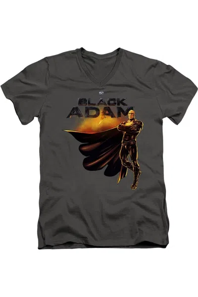Gildan Black Adam Black Adam Logo With Character Short Sleeve Adult V Neck Premium Cotton Tee / T-shirt In Gray