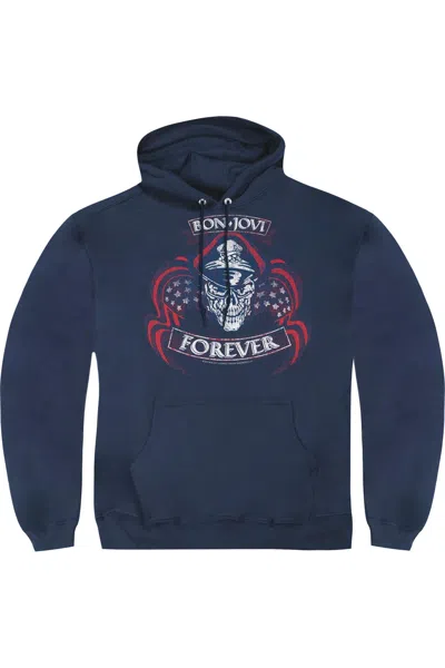 Gildan Bon Jovi Forever Skull Adult Pull Over Hoodie In Blue