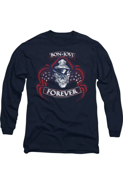 Gildan Bon Jovi Forever Skull Long Sleeve Adult Tee / T-shirt In Blue