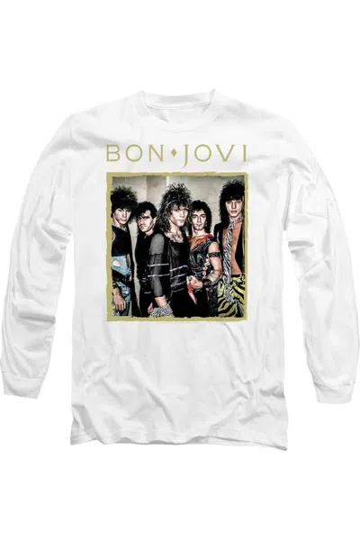 Gildan Bon Jovi Framed Long Sleeve Adult Tee / T-shirt In White
