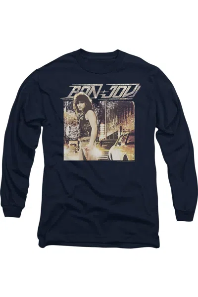 Gildan Bon Jovi Runaway Jon Long Sleeve Adult Tee / T-shirt In Blue