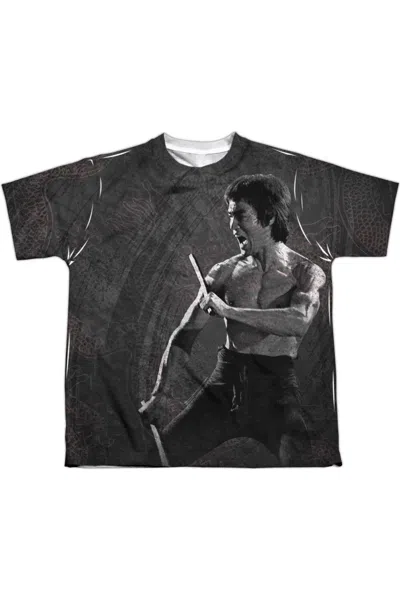 Gildan Kids' Bruce Lee Dragon Print Short Sleeve Youth Poly Crew T-shirt In Gray