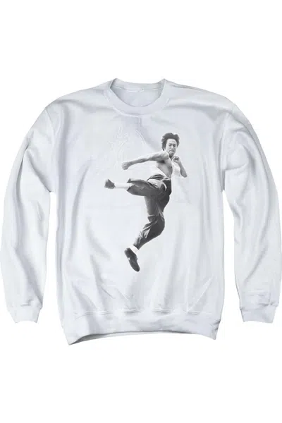 Gildan Bruce Lee Flying Kick Adult Crewneck Sweatshirt In White