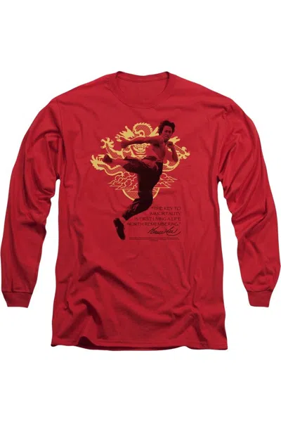 Gildan Bruce Lee Immortal Dragon Long Sleeve Adult Tee / T-shirt In Red