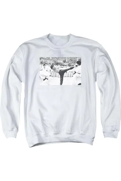Gildan Bruce Lee Kick To The Head Adult Crewneck Sweatshirt In White