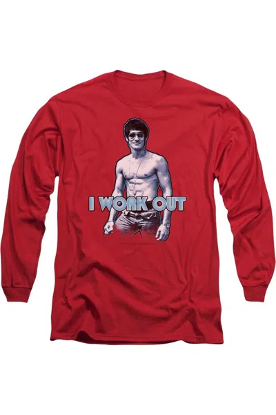 Gildan Bruce Lee Lee Works Out Long Sleeve Adult Tee / T-shirt In Red